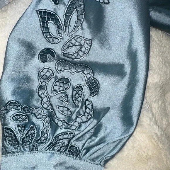 Rickie Freeman/Teri John Taffeta Shirtdress Gown With Eyelet Sleeve And Collar - Picture 6 of 9